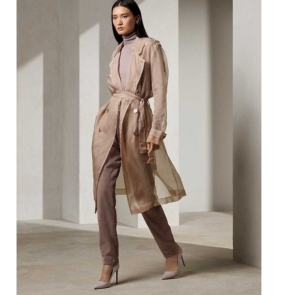 Rare Ralph Lauren Collection Purple Label Jayne Silk Organza Trench Mauve US 2 - Picture 8 of 16